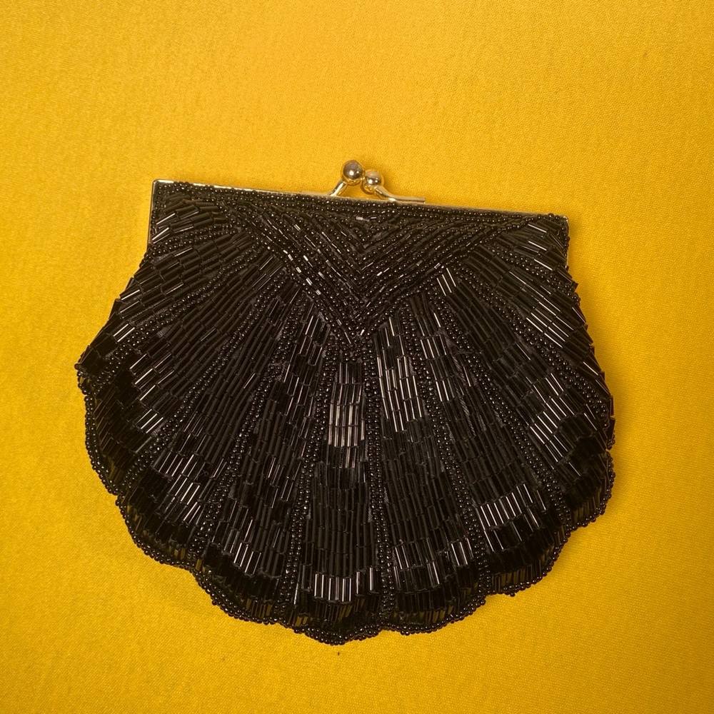 La Regale Black Beaded Clutch with Gold Chain - Picture 3 of 5